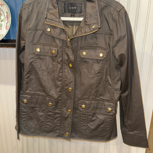 J Crew Downtown Field Jacket women’s size Medium M Waxed Cotton Dark Green Gold - Picture 2 of 12